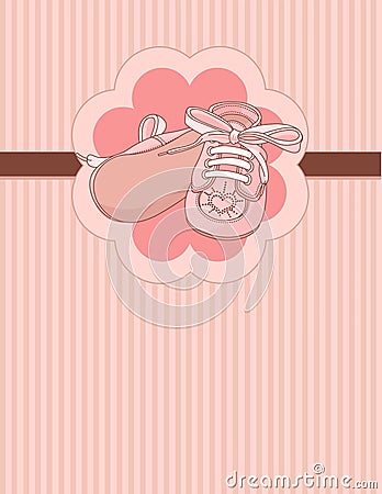 Pink baby shoes place card Vector Illustration