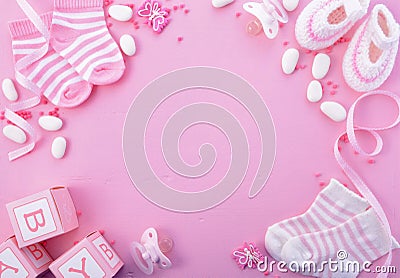Pink Baby Shower Nursery Background Stock Photo