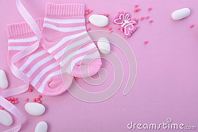 Pink Baby Shower Nursery Background Stock Photo