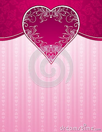 Pink background with big heart Vector Illustration