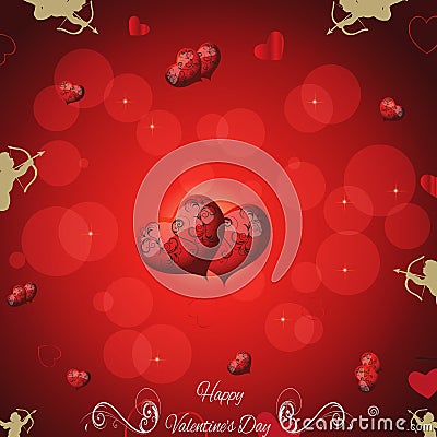 Pink background with hearts and vintage elements. Valentines Day. Vector Illustration