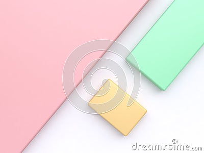 Pink background left corner green square and yellow white floor of geometric shape tilted minimal abstract background 3d render Stock Photo