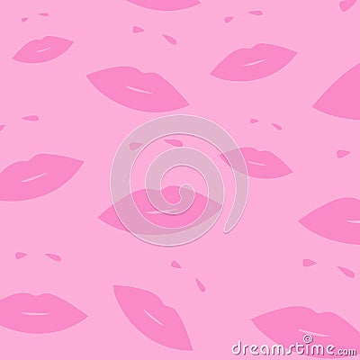 Pink background with lips. Glamour lips Cartoon Illustration