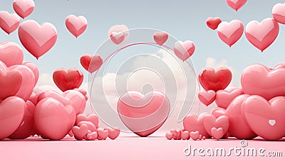 A pink background with many hearts floating in the air, AI Stock Photo