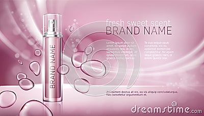 Pink background with moisturizing cosmetic premium products Vector Illustration