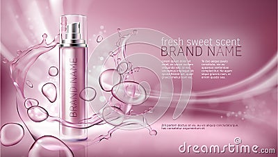Pink background with moisturizing cosmetic premium products Vector Illustration