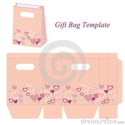 Pink bag template with hearts and dots Vector Illustration