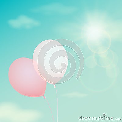 Pink balloon on the background sky. Vector vintage filter Vector Illustration