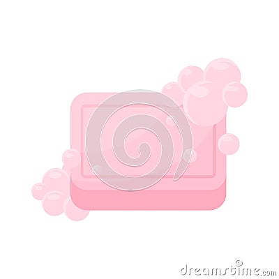 Pink bar of soap with bubbles for antibacterial water cleaning isometric vector illustration Vector Illustration