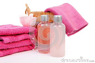 Pink bath accessory for sauna or spa Stock Photo