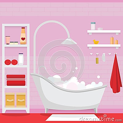 Pink bathroom for girl Vector Illustration