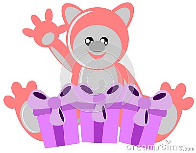 Pink bear with gift isolated Stock Photo