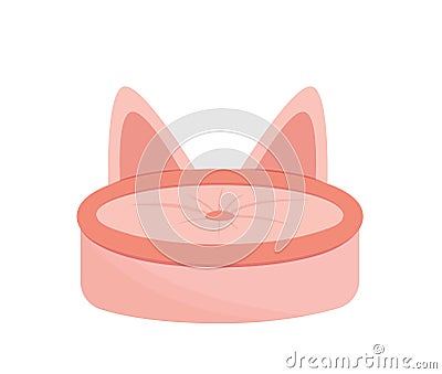 Pink bed for cat. Bed with cat ears. Flat, cartoon, vector Vector Illustration