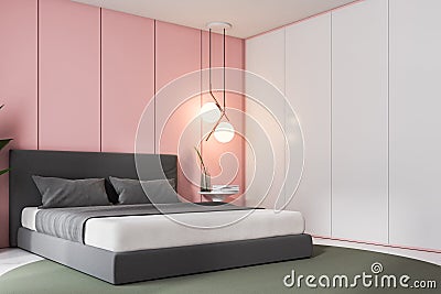 Pink bedroom corner, double bed Stock Photo