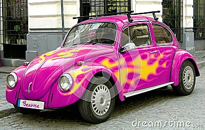 Pink beetle car Stock Photo