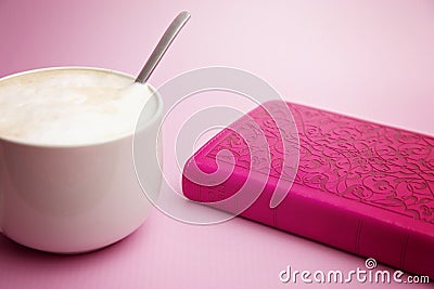 Pink Bible on a Pink Background Stock Photo