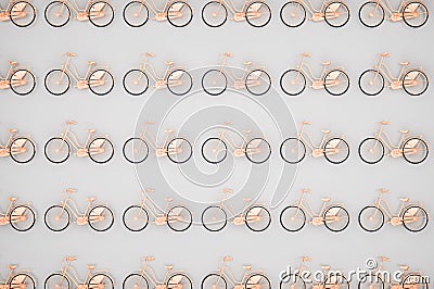 Pink bicycle background. Many bikes in a row Cartoon Illustration