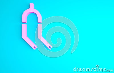 Pink Bicycle suspension fork icon isolated on blue background. Sport transportation spare part steering wheel Cartoon Illustration