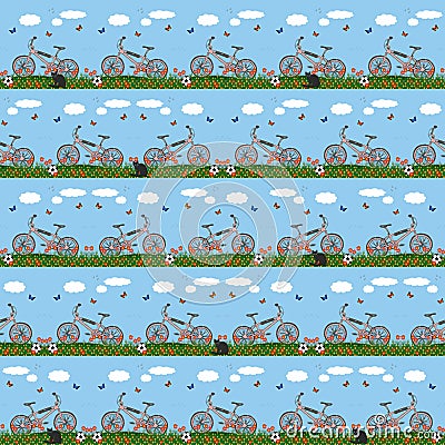 Pink bicycles pattern Stock Photo