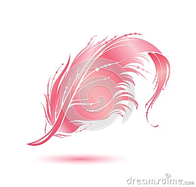 Pink bird feather icon. Decorative design element isolated on white background Vector Illustration