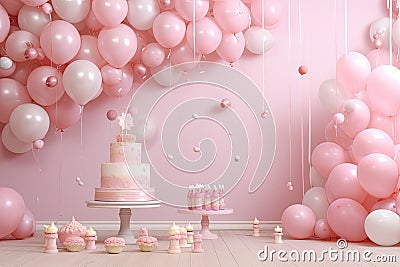 cute birthday baby cake celebration with balloons Stock Photo