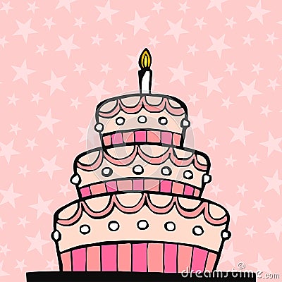 Pink birthday cake Vector Illustration