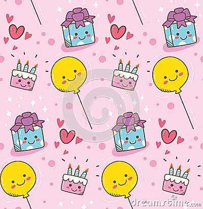 Pink birthday kawaii background Stock Photo