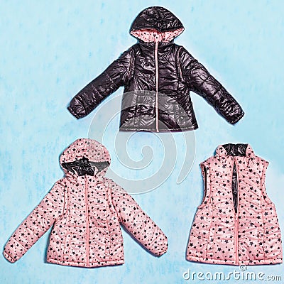 Pink and black girl jacket with hood Stock Photo