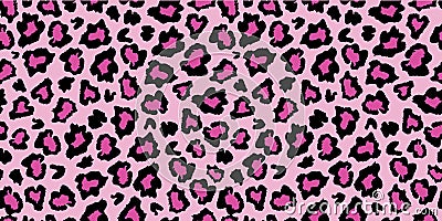 Pink and black leopard skin fur print pattern. Vector Illustration