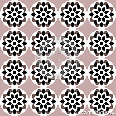 Pink and black ornate art deco pattern with white flowers in repeating damask tiles, great for original Vector Illustration