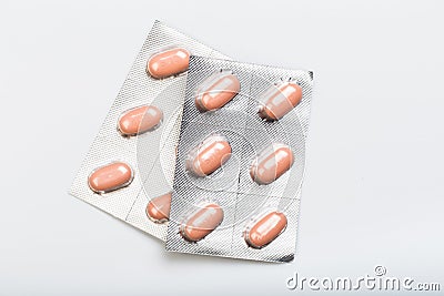 Pink blister packs pills collection Stock Photo