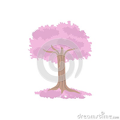 Pink blossom tree isolated on white background Vector Illustration