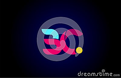 pink blue alphabet letter BC B C combination for company logo Vector Illustration