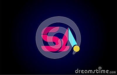 pink blue alphabet letter SA S A combination for company logo Vector Illustration