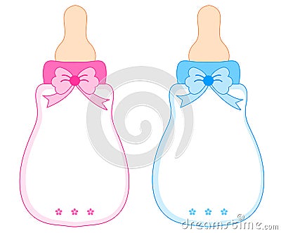 Pink and Blue Baby Bottles Stock Photo