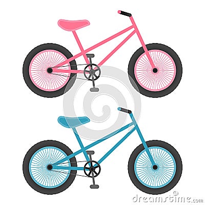 Pink And Blue Bicycles For Kids Isolated On A White Background. Vector Illustration. Vector Illustration