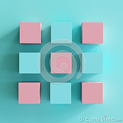Pink and blue boxes on blue background. Stock Photo