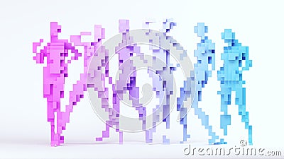 Pink Blue Cube Women Fun Pose Trans Pride Equality Sex Gender LGBTQ Group Pixel Voxels Block with White Background Cartoon Illustration
