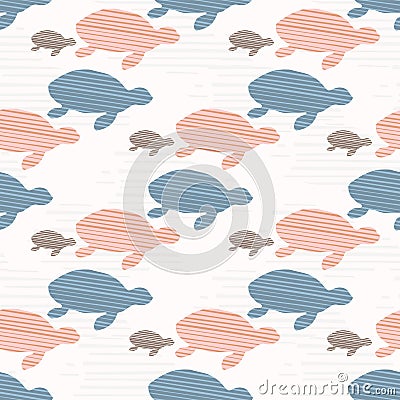 Pink and Blue Cute Kids Turtle Silhouette Wave Vector Illustration