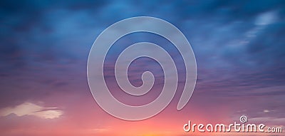 Pink and blue dramatic sky with clouds at sunset panoramic nature background Stock Photo