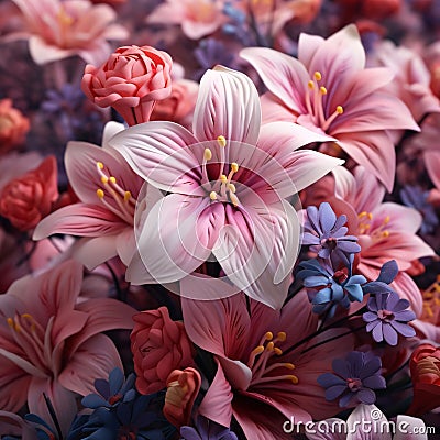 Pink and blue flowers, close-up view of petals. Flowering flowers, a symbol of spring, new life Stock Photo