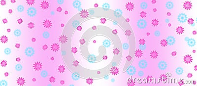 Pink and Blue Flowers Pattern in Pastel Pink and White Banner Background Stock Photo