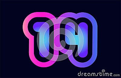 14 pink blue gradient number logo icon design Vector Illustration