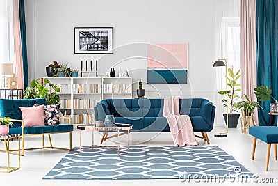 Pink and blue living room Stock Photo