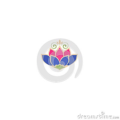 Pink and blue lotus or waterlily flower for beauty and spa salon logo template isolated on white background Vector Illustration