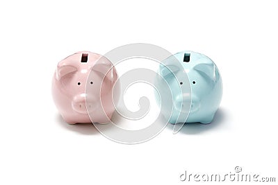 Pink and blue piggy banks Stock Photo