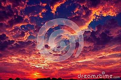 Pink blue purple and gold colors in sunset dramatic sky Stock Photo