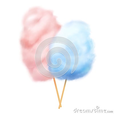 Pink and blue realistic cotton candies with stick vector illustration Vector Illustration