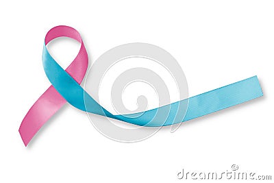 Pink blue ribbon awareness isolated on white background Clipping path for SID Birth defect illness to end obstetric fistula Stock Photo