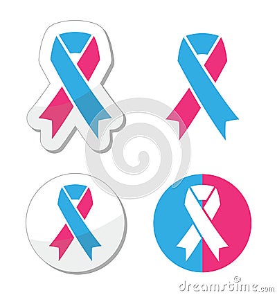 Pink and blue ribbon - pregnancy and infant loss awereness symbol Stock Photo